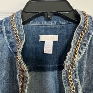 Chico's Blue Denim Jacket with Gold Chain Accents, Size 1